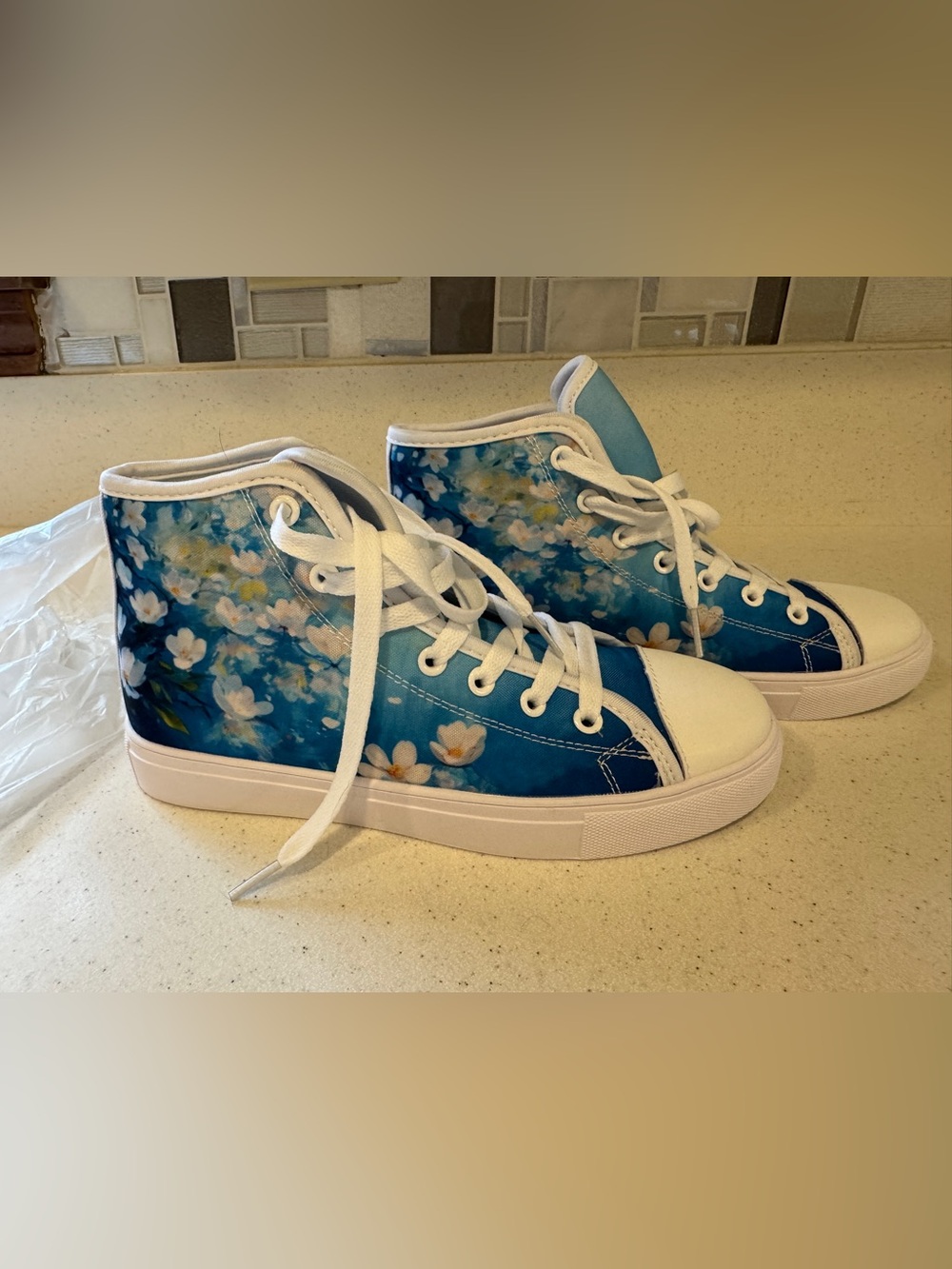 AWSOLE- Blue Floral High-Top Sneakers